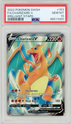 Pokemon Charizard V Brilliant Stars Full Art #153 PSA 10 Gem Mint - Image 1
