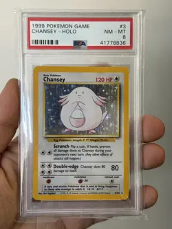 Pokemon TCG Chansey Holo Unlimited Rare Card Base Set 3/102 PSA 8 - Image 1