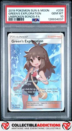 2019 Pokemon Sun & Moon Unbroken Bonds #209 Green'S Exploration PSA 10 - Image 1