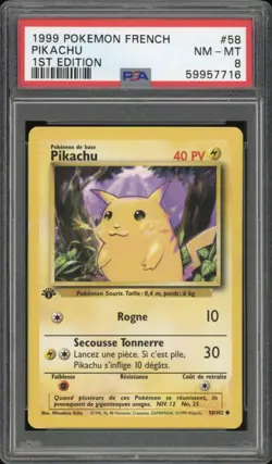 1999 Pokemon FRENCH 1st Edition Base Set Pikachu 58/102 PSA 8 NM-MT - Image 1