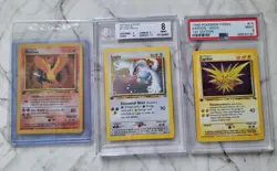 Pokemon cards bundle 1st edition Lugia BGS 8, Zapdos PSA 9, Moltres NG - Image 1