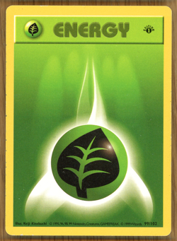 Grass Energy - 99/102 ~ 1st Edition Shadowless Base Set ~ Pokemon ~ Light Play! - Image 1
