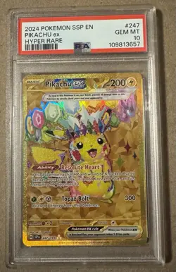 Pokemon Pikachu EX Gold Hyper Rare Surging Sparks SSP en 247/191 PSA 10 - Image 1