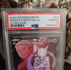 2025 POKEMON DRI EN-DESTINED RIVALS ULTRA RARE TEAM ROCKET'S MEWTWO EX PSA 10 - Image 3