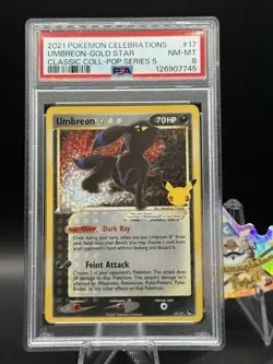 2021 POKEMON CELEBRATIONS CLASSIC COLLECTION #17 UMBREON-GOLD STAR PSA 8 - Image 1