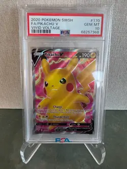 2020 Pokemon SWSH Full Art Pikachu V Vivid Voltage #170 PSA 10 GEM MT - Image 1