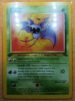 Pokemon TCG Zubat Fossil 1st Edition Common Card 57/62 - Image 3
