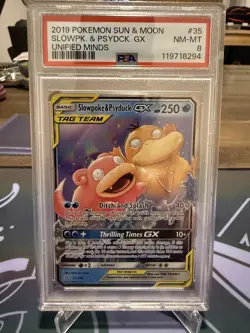 SLOWPOKE & PSYDUCK GX 2019 POKEMON UNIFIED MINDS RARE 35/236 PSA 8 - Image 1