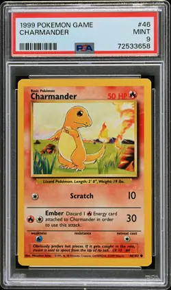 1999 POKEMON BASE SET UNLIMITED #46 CHARMANDER PSA 9 - Image 1