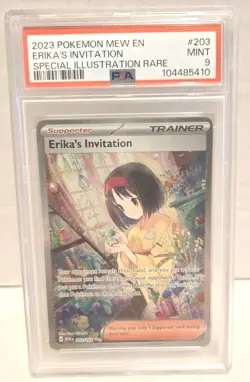 2023 POKEMON MEW EN-151 SPECIAL ILLUSTRATION RARE #203 ERIKA'S INVITATION PSA 9 - Image 1