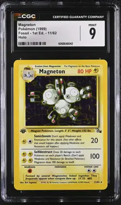 CGC 9 MINT Magneton 1999 Fossil 1st Edition 11/62 Holo Pokemon Card - Image 1