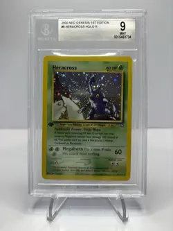 Pokemon Neo Genesis 1st Edition Heracross Holo Card 6/111 Vintage TCG BGS 9 - Image 1