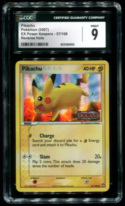 CGC 9 Pikachu Reverse Holo EX Power Keepers 2007 Pokemon Card #57 - Image 1