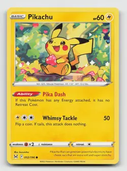 Pokemon Card Pikachu Lost Origin Common 052/196 Near Mint - Image 1
