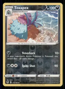 Toxapex SWSH12: Silver Tempest #115/195 Uncommon Reverse Holo Pokemon LP - Image 1