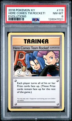 2016 POKEMON XY EVOLUTIONS #113 HERE COMES TEAM ROCKET! PSA 8 - Image 1