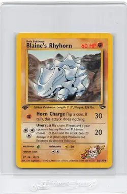 BLAINE’S RHYHORN 65/132 - 1ST EDITION Gym Challenge - VINTAGE Pokemon CARD - NM - Image 1