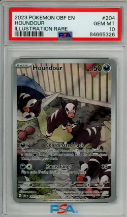 2023 POKEMON OBF EN-OBSIDIAN FLAMES ILLUSTRATION RARE #204 HOUNDOUR PSA 10 - Image 1