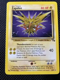 Zapdos 30/62 Non Holo Rare Unlimited Fossil WoTC 1999 TCG Pokemon Card - LP/NP - Image 1