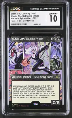 BLACK CAT, CUNNING THIEF Marvel's Spider-Man Borderless Foil Rare CGC 10 MTG - Image 1