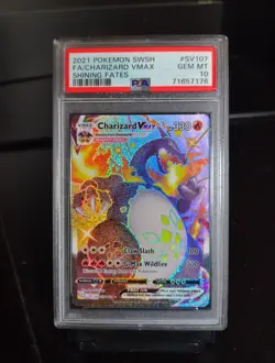 2021 POKEMON SWORD & SHIELD SHINING FATES #SV107 FULL ART/CHARIZARD VMAX PSA 10 - Image 1