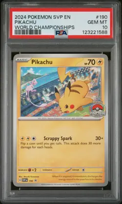 2024 POKEMON SVP EN-SV BLACK STAR PROMO WORLD CHAMPIONSHIPS #190 PIKACHU PSA 10 - Image 1