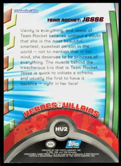 2000 Topps Pokemon TV Animation Series 3 Heroes & Villains Jesse #HV2 - Image 2