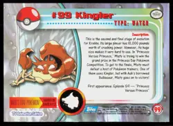 2000 Topps Pokemon TV Animation Series 2 Kingler Blue Logo #99 - Image 2