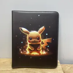 Pokemon PIKACHU Card Binder , & 50 Sleeves. Holds 900 Cards. Black, Zipper. - Image 1