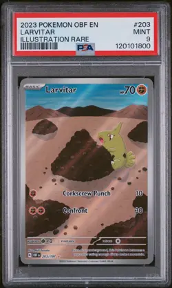 PSA 9 Mint Larvitar 2023 Obsidian Flames Holo Pokemon Card - Image 1