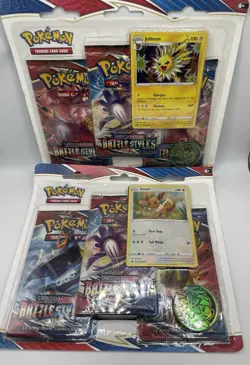 Pokemon Battle Styles Sealed 3-Pack Blister Pack Art Promo Set Jolteon & Eevee - Image 1