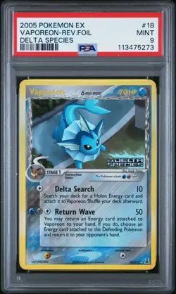 2005 POKEMON EX DELTA SPECIES #18 VAPOREON-REVERSE FOIL PSA 9 - Image 1