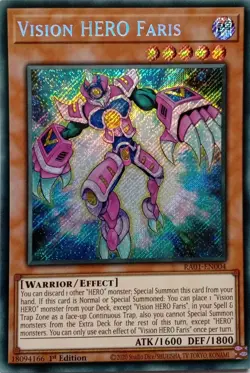 RA01-EN004 VISION HERO FARIS SECRET RARE 1ST EDITION YuGiOh CARD - Image 1
