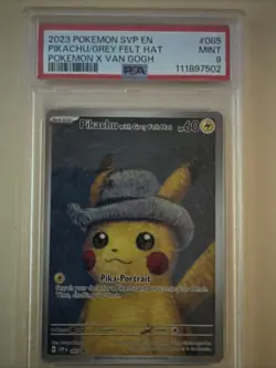 Grey Felt Hat Pikachu Van Gogh Museum Promo 085 Pokemon Card 2023 PSA 9 - Image 1