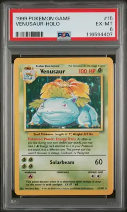 1999 POKEMON BASE SET UNLIMITED #15 / 102 VENUSAUR HOLO - PSA 6 - Image 1