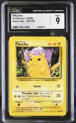 CGC 9 MINT Pikachu 1999 Base Set 58/102 Pokemon Card - Image 1