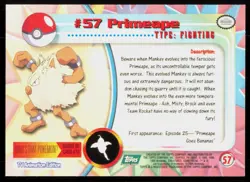 1999 Topps Pokemon TV Animation Series 1 Primeape Green Logo #57 - Image 2