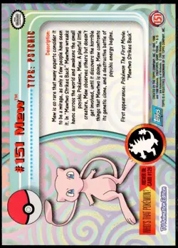 2000 Topps Pokemon TV Animation Edition Series 3 Holo Foil #151 Mew - Image 2