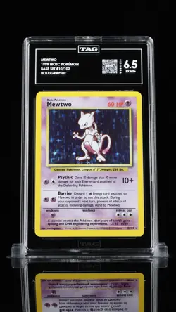 1999 Pokemon TCG Mewtwo Base Set Holo Unlimited Rare Card 10/102 - TAG 6.5 EXMT+ - Image 1