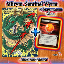 MtG "Miirym, Sentinel Wyrm + D. Globe" Handpainted Altered Magic the Gathering - Image 1