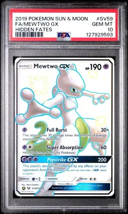 2019 POKEMON SUN & MOON HIDDEN FATES MEWTWO GX SV59/SV94 PSA 10 - Image 1