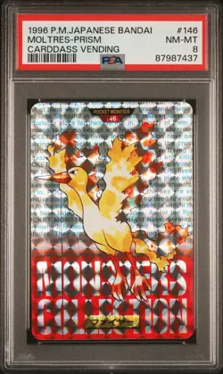 Pokemon 1996 Moltres Bandai Carddass Prism Holo Red Super Rare PSA 8 - Image 1