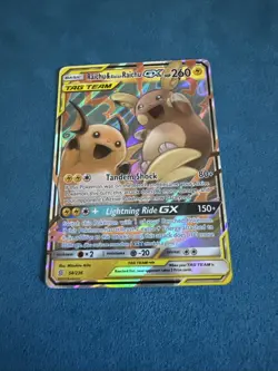 Pokemon TCG Raichu & Alolan Raichu GX 54/236 SM-Unified Minds Tag Team Holo NM - Image 1