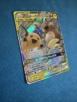 Pokemon TCG Raichu & Alolan Raichu GX 54/236 SM-Unified Minds Tag Team Holo NM - Image 3