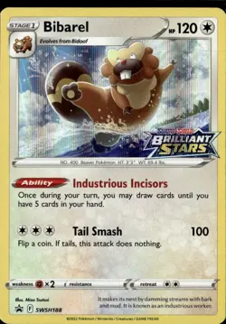 Pokemon Bibarel SWSH188 Stamped Prerelease Brilliant Stars Black Star Promo Hol - Image 1