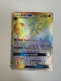 Pokemon Lunala GX Full Art Holo Card 153/149 Sun & Moon Rainbow Secret Rare LP - Image 1