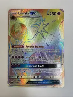 Pokemon Lunala GX Full Art Holo Card 153/149 Sun & Moon Rainbow Secret Rare LP - Image 2