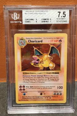 1999 Pokemon Base Set Shadowless #4 Charizard Holo Card BGS 7.5 - Image 1