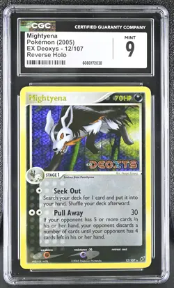 CGC 9 MINT Mightyena 2005 EX Deoxys 12/107 Reverse Holo Stamped Pokemon Card - Image 1