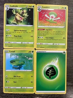 POKEMON X4 LUDICOLO 009/192 + LOMBRE 008/192 + LOTAD 007/192 + GRASS ENERGY - Image 1
